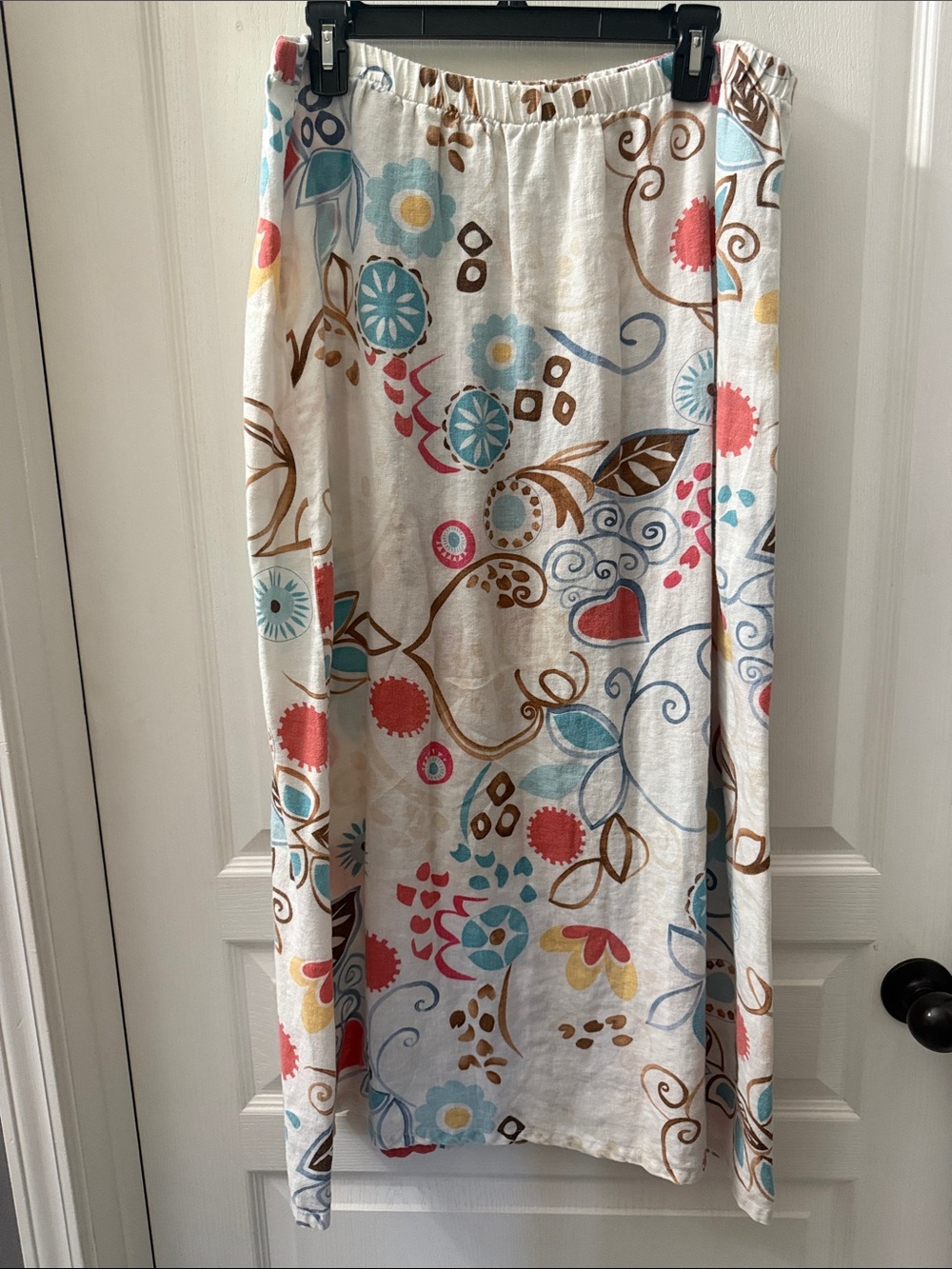 Hot Cotton Cream Maxi Skirt with Multicolor Floral Print